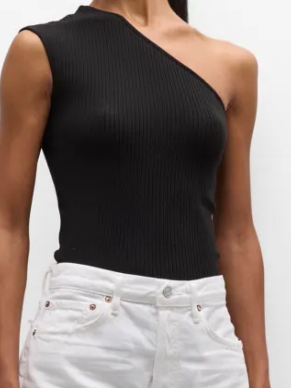 Agolde One-Shoulder Ribbed Tank Top in Black